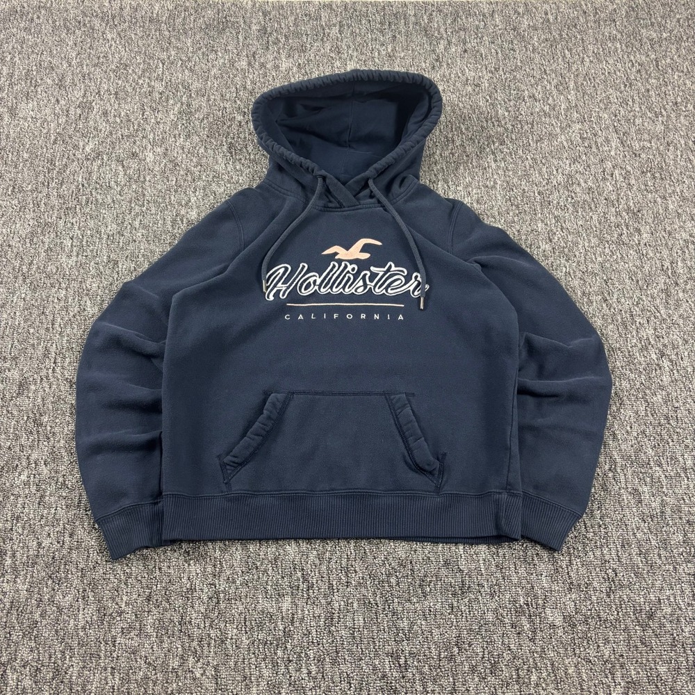 Y2K Surf Hollister California Embroidered Hoodie Navy Blue Medium
